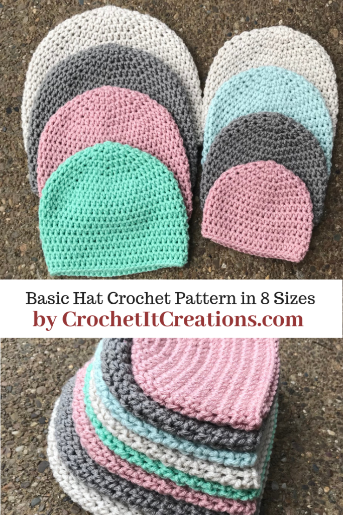 Patrón básico de ganchillo de sombrero en 8 tamaños