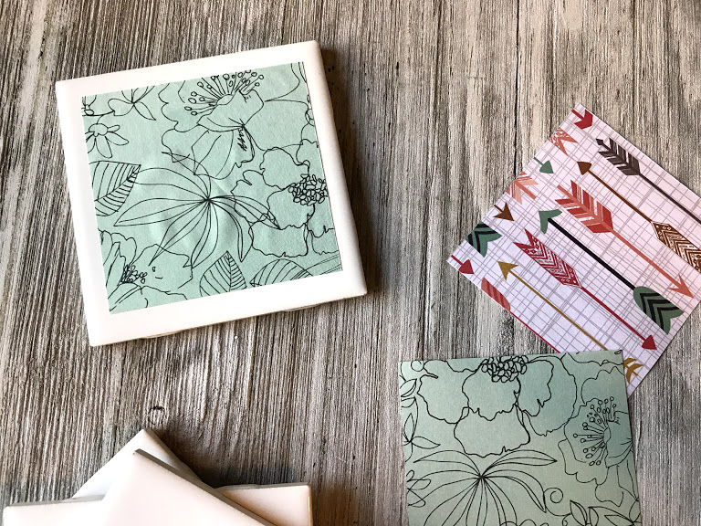 scrap book paper ceramic tile coasters